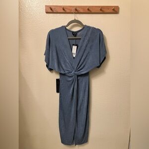 Bebe Blue Slinky Twist Front Dress